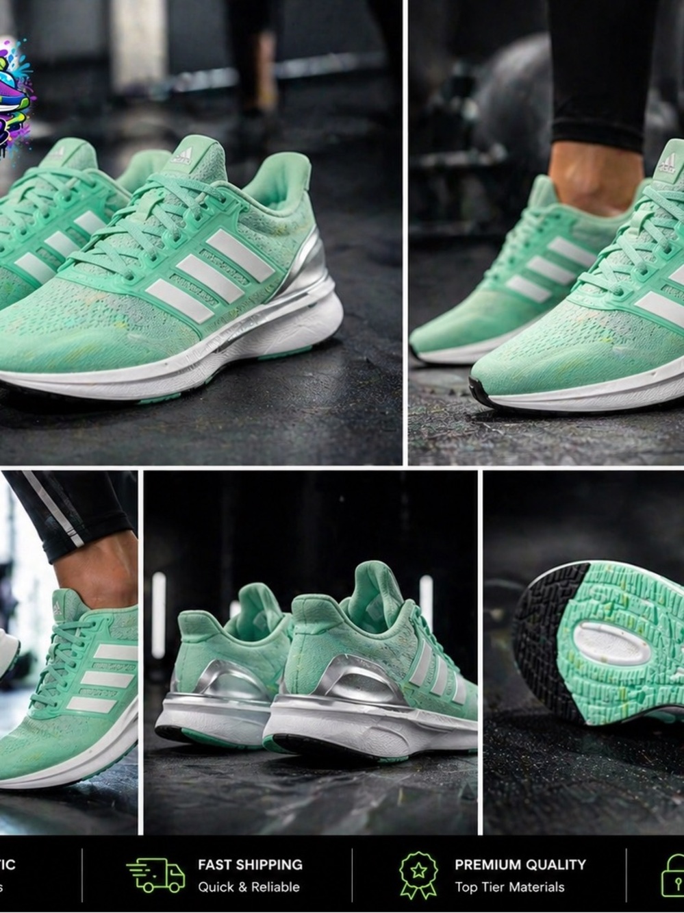 adidas Mint Green and White Sneakers